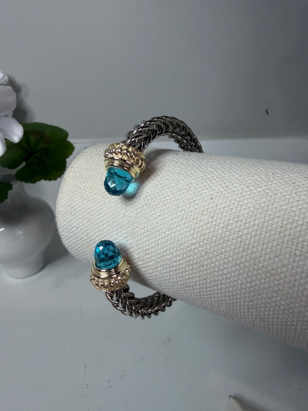 BRIGHTON NEW Blue Crystal-Accent Silver Twist Cuff Bracelet